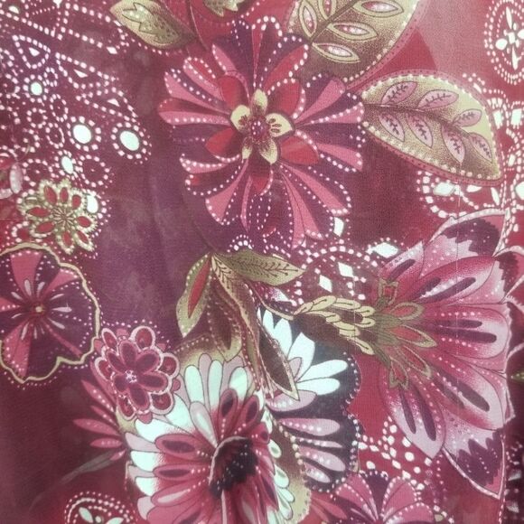 DUO MATERNITY SIZE L. 100% POLYESTER. BEAUTIFUL BURGANDY FLORAL W/SATIN LIKE HEM - Picture 11 of 15